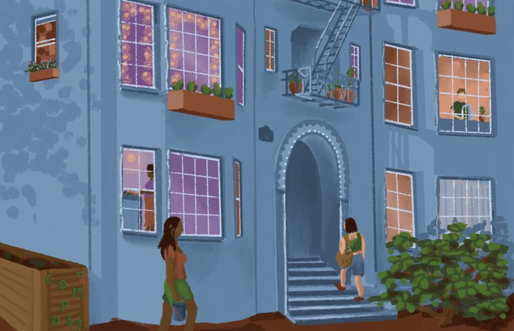 Illustration of a Berkeley apartment building